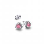 Heart sterling silver stud earrings with fancy pink and clear cubic zirconia