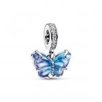 Butterfly sterling silver dangle with bi-colour blue Murano glass and clear cubic zirconia
