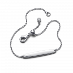 Engravable sterling silver bar bracelet with clear cubic zirconia