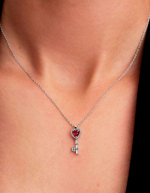 Heart key sterling silver collier with cherries jubilee red crystal and clear cubic zirconia