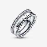 Серебряное кольцо PANDORA с логотипом и прозрачным кубическим цирконием