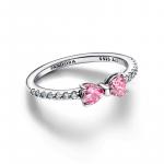 Bow sterling silver ring with fancy pink and clear cubic zirconia