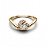 Wave heart 14k gold-plated ring with clear cubic zirconia