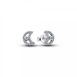 Moon sterling silver stud earrings with clear cubic zirconia