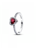 Heart sterling silver ring with fuchsia rose crystal and clear cubic zirconia