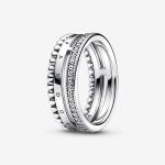 Серебряное кольцо PANDORA с логотипом и прозрачным кубическим цирконием