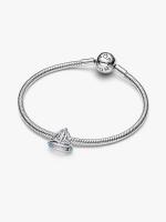 Sailboat sterling silver charm with clear cubic zirconia and capri blue crystal