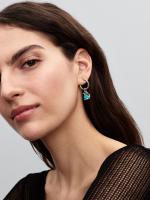 Whale sterling silver dangle with clear cubic zirconia, imitation turquoise and black enamel