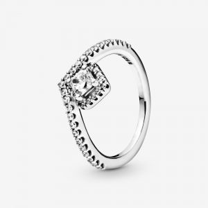 Wishbone sterling silver ring with clear cubic zirconia