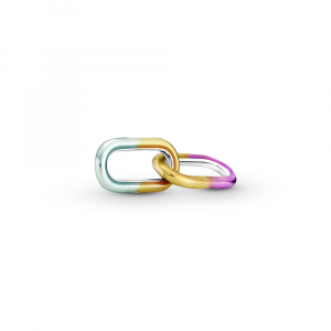 Sterling silver double link with transparent yellow, purple and turquoise enamel