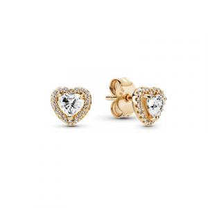 Heart gold stud earrings with clear cubic zirconia