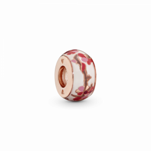 Flower Pandora Rose spacer with white, pink, red and brown enamel