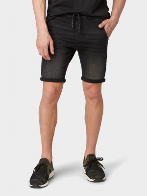 black sweat denim shorts, black denim, S