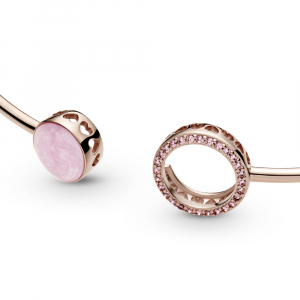 Pandora Rose bangle with Fancy fairy tale pink cubic zirconia and rose enamel