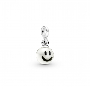 Smiley sterling silver mini dangle with white freshwater cultured pearl and black enamel