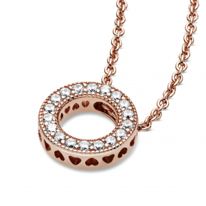 Pandora logo reversible 14k rose gold-plated collier with clear cubic zirconia