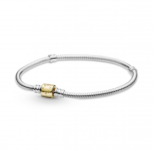 Snake chain sterling silver bracelet with 14k gold clasp