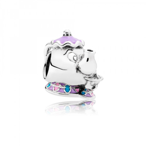 Disney Mrs. Potts and Chip silver charm with purple, pink and blue enamel