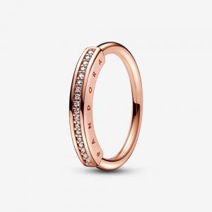 Pandora logo 14k rose gold-plated ring with clear cubic zirconia