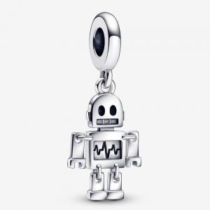 Bestie-Bot sterling silver dangle with black and white enamel
