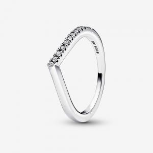 Wishbone sterling silver ring with clear cubic zirconia