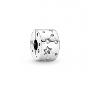 Constellation sterling silver clip with clear cubic zirconia and shimmering silver white enamel