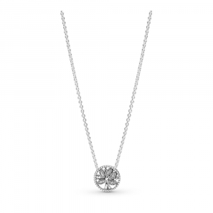 Family tree silver collier with clear cubic zirconia