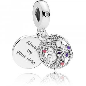 Wheatfield bird and mouse silver dangle with purple enamel, red and clear cubic zirconia
