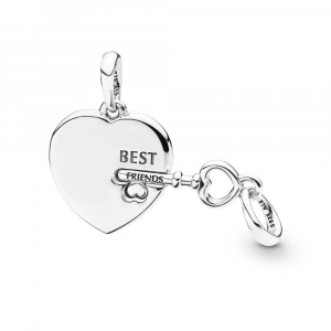 Heart and key split silver pendant