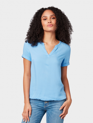 blouse with short sleeves, sea blue, 38