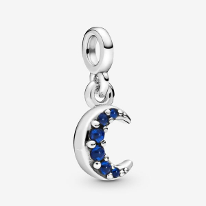 Crescent moon sterling silver mini dangle with true blue crystal