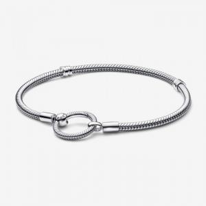 Snake chain sterling silver bracelet and Pandora O clasp