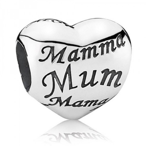 Heart silver charm with  MOM  in different languages