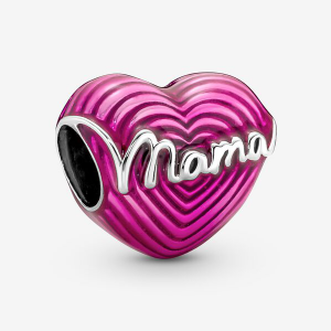 Heart mama sterling silver charm with transparent pink enamel