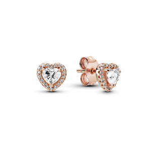 Heart Pandora Rose stud earrings with clear cubic zirconia
