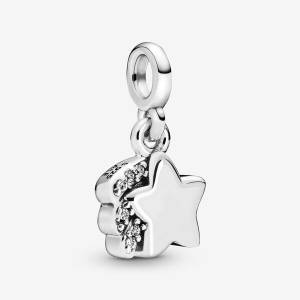 Shooting star sterling silver dangle charm with clear cubic zirconia
