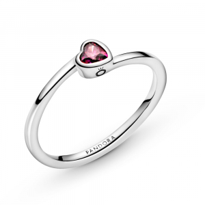 Heart sterling silver ring with red cubic zirconia