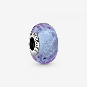 Wavy sterling silver charm with iridescent and lavender Murano glass