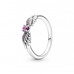 Angel wing sterling silver ring with phlox pink crystal