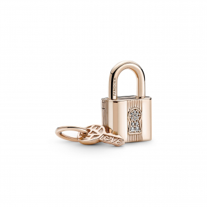 Padlock and key 14k rose gold-plated dangle with clear cubic zirconia