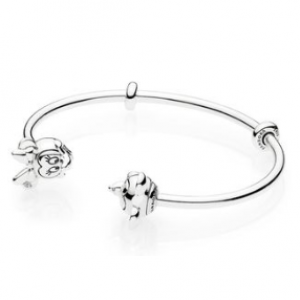 Disney open silver bangle with silicone stoppers and Mickey & Minnie interchangeable end caps