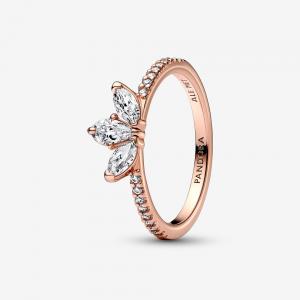 Herbarium cluster 14k rose gold-plated ring with clear cubic zirconia