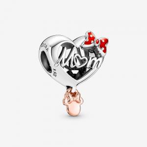 Disney Minnie Mouse mom heart sterling silver and 14k rose gold-plated charm with red enamel