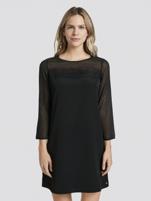 dress with fil-coupè ins, Deep Black, XL
