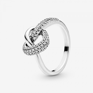 Knotted heart silver ring with clear cubic zirconia