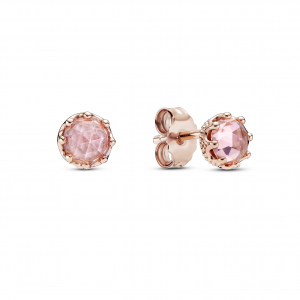 Crown Pandora Rose stud earrings with blush pink crystal
