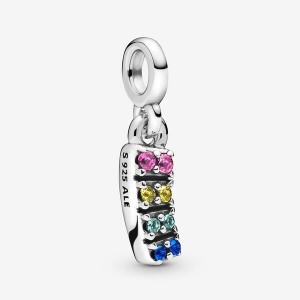 Rainbow sterling silver dangle charm with royal green, cerise, true blue and limelight yellow crystal