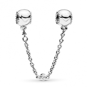 Hearts silver safety chain with clear cubic zirconia