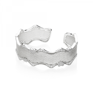 Lace silver bangle with clear cubic zirconia