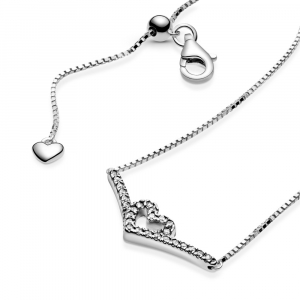 Heart and wishbone sterling silver collier with clear cubic zirconia